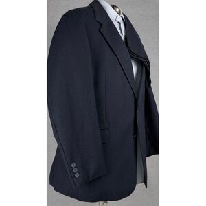 Vintage 70s JG Hook Hecht's Navy Blue Pinstripe 2 Piece Suit 46R 37x28 Mens